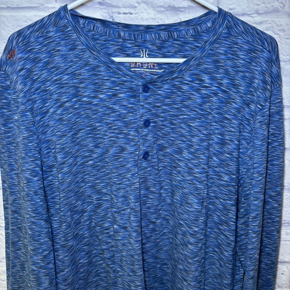 Rhone Men’s Reign Long Sleeve Performance Stretch Crewneck Shirt Blue Black XL